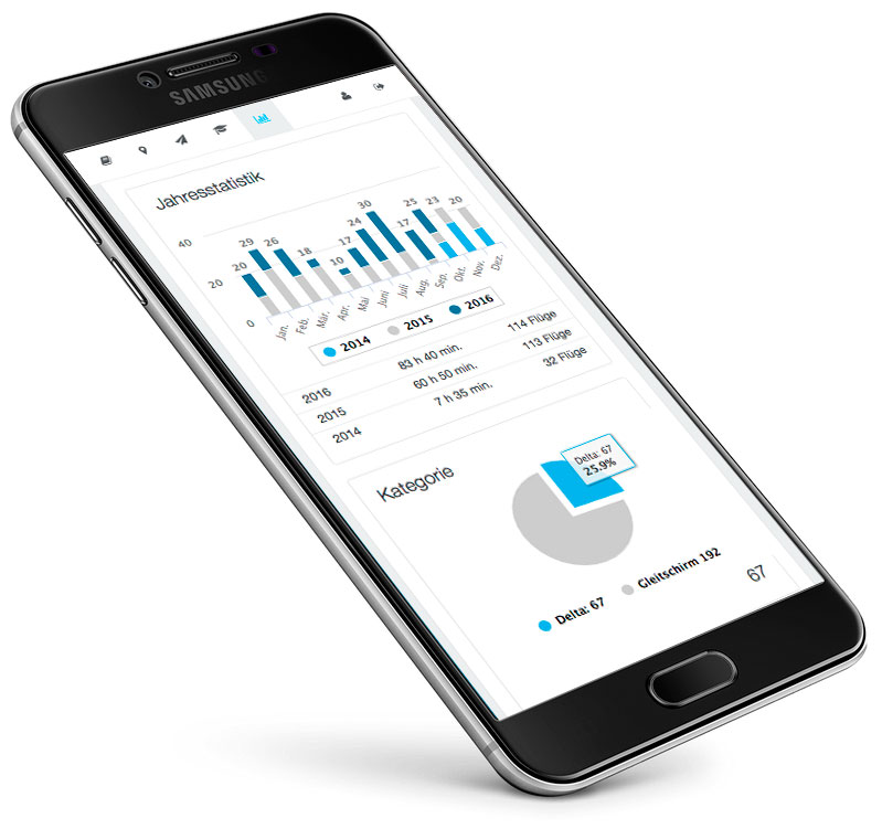 Das Flugbuch funktioniert auch auch dem Handy als App.
